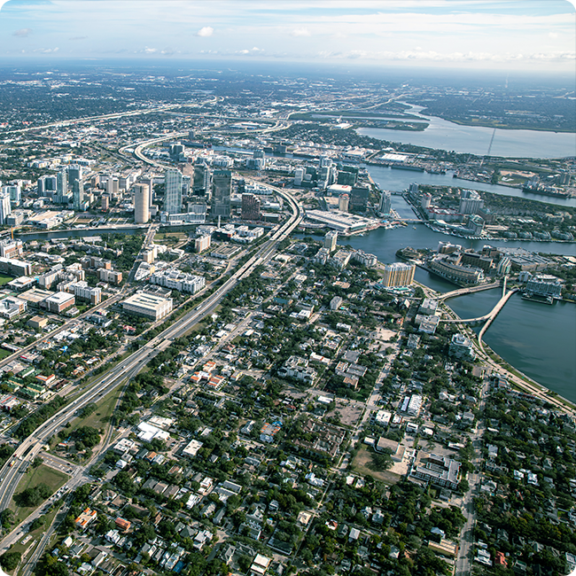 aerial view of the tampa medical and research district